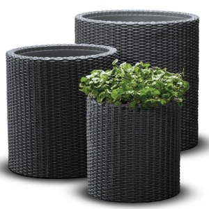 Zestaw donic Keter Cylinder Planter S+M+L - Antracytowa donica plecionkowa