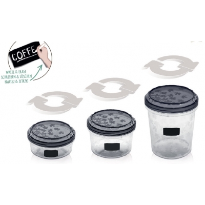 Komplet Okrągłych Pojemników TWIST z nalepkami- 3Szt.