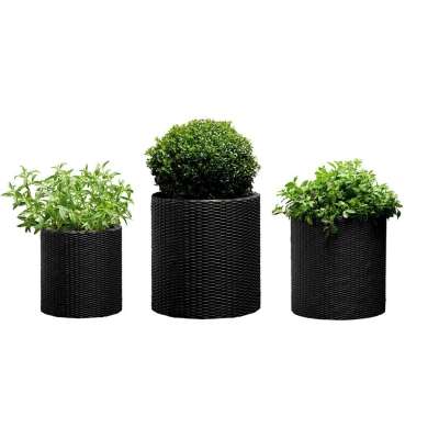 Zestaw donic Keter Cylinder Planter S+M+L - Antracytowa donica plecionkowa